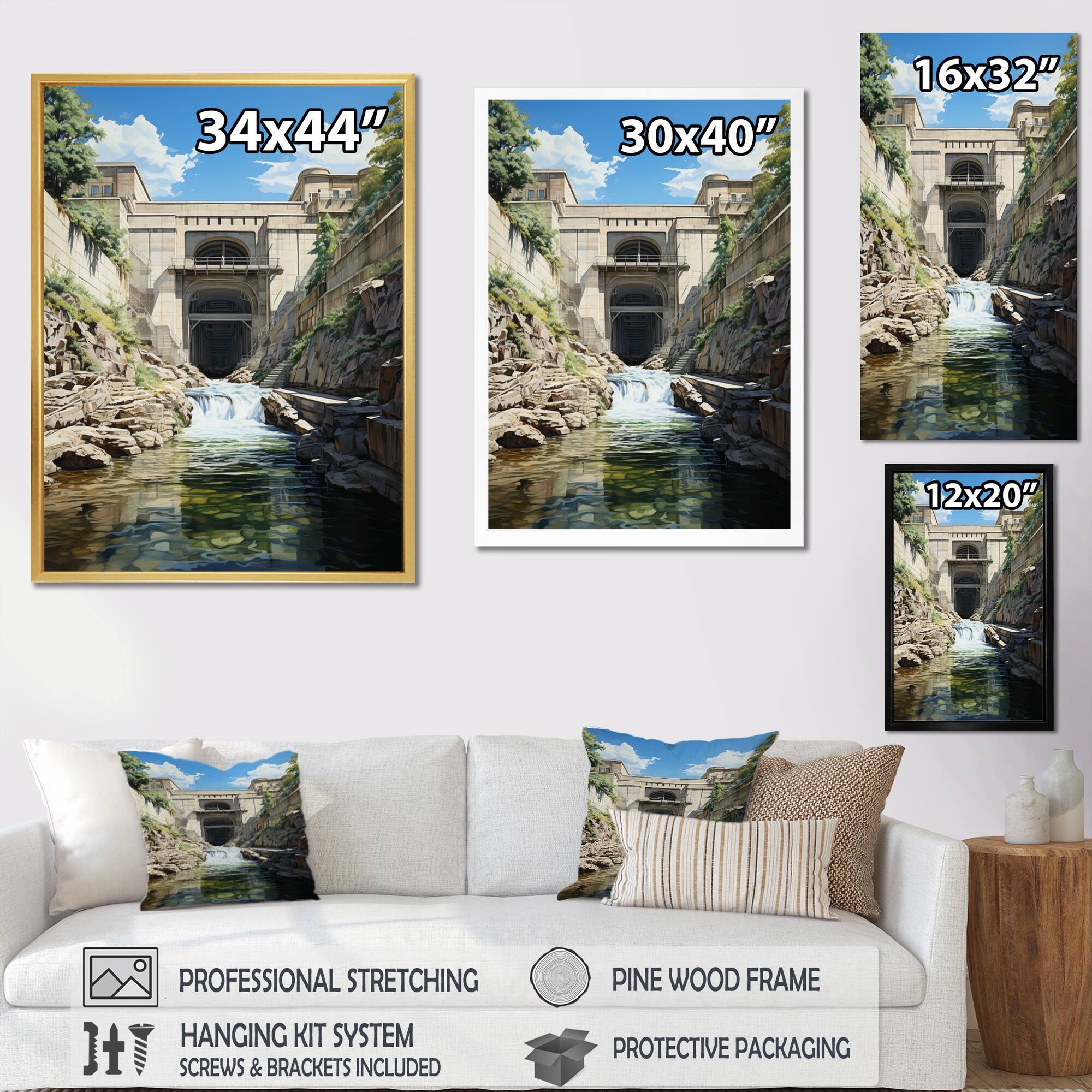 Designart "Dam Structural Symmetry Architectural" Dams Framed Wall Art